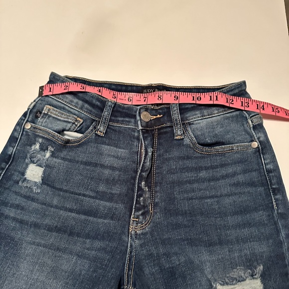 Judy Blue Very Distressed Mid Rise? Cotton Boyfriend Fit Dark Wash Jeans 26 - Picture 13 of 16